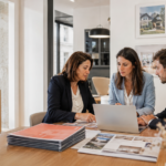 Équipe d’une agence immobilière analysant son portefeuille de mandats vendeurs