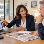 Agente immobilière analysant avec un propriétaire un mandat sans offre après 30 jours